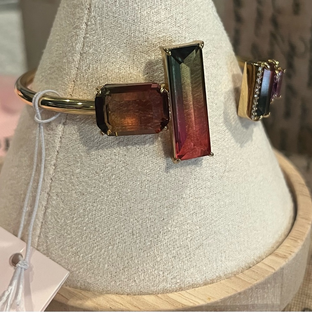 Kate Spade Gold-tone Cuff Bracelet with Multicolor Rectangular and Square Stones - Picture 3 of 9